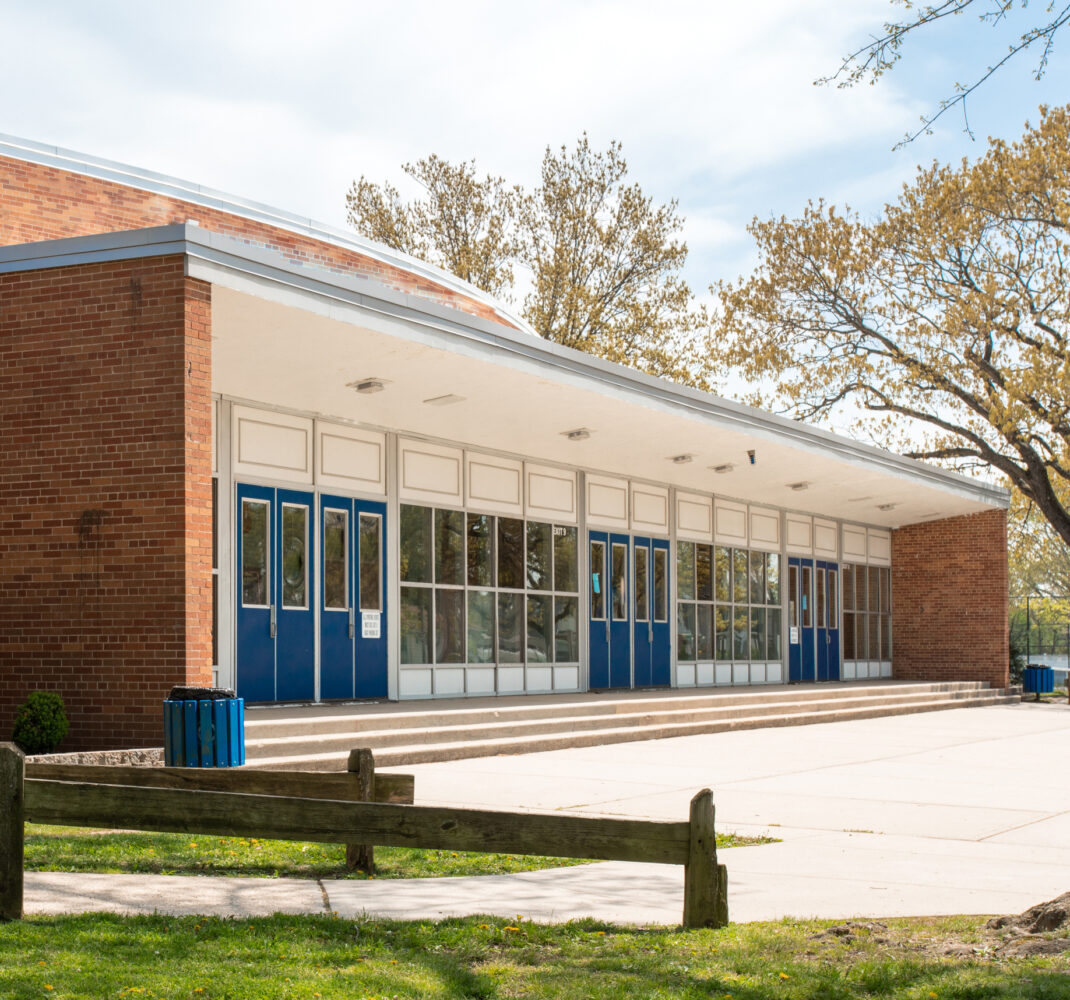 Exterior view of a typical American school building